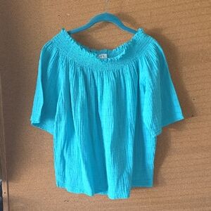 VENUS Organic Cotton Women’s XL Smocked Teal Blue Top